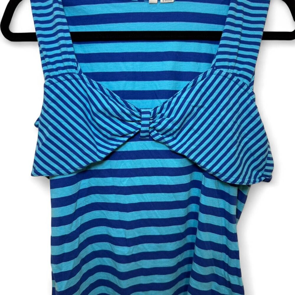 Anthropologie Women's Vintage 2000s Y2K Dark Light Blue Bow Tank Top